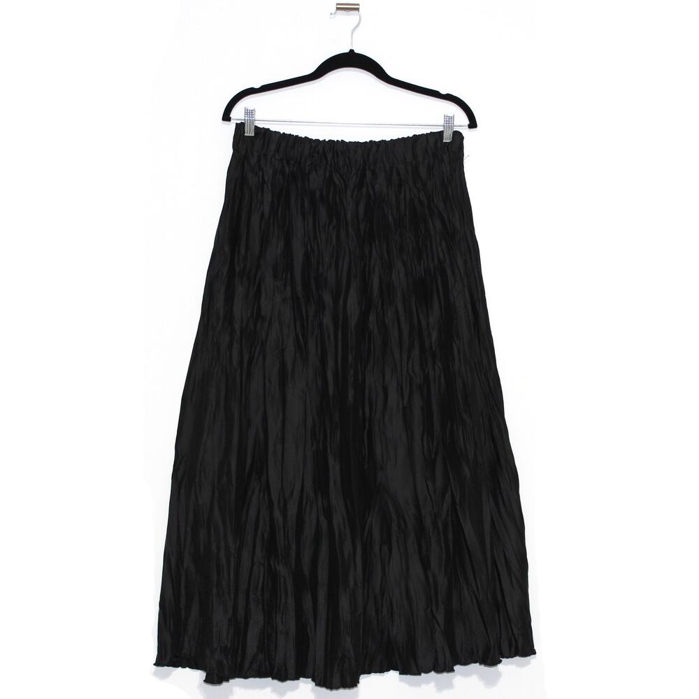 Armine Black Crinkle Pleated Midi Skirt Size XL TR 44